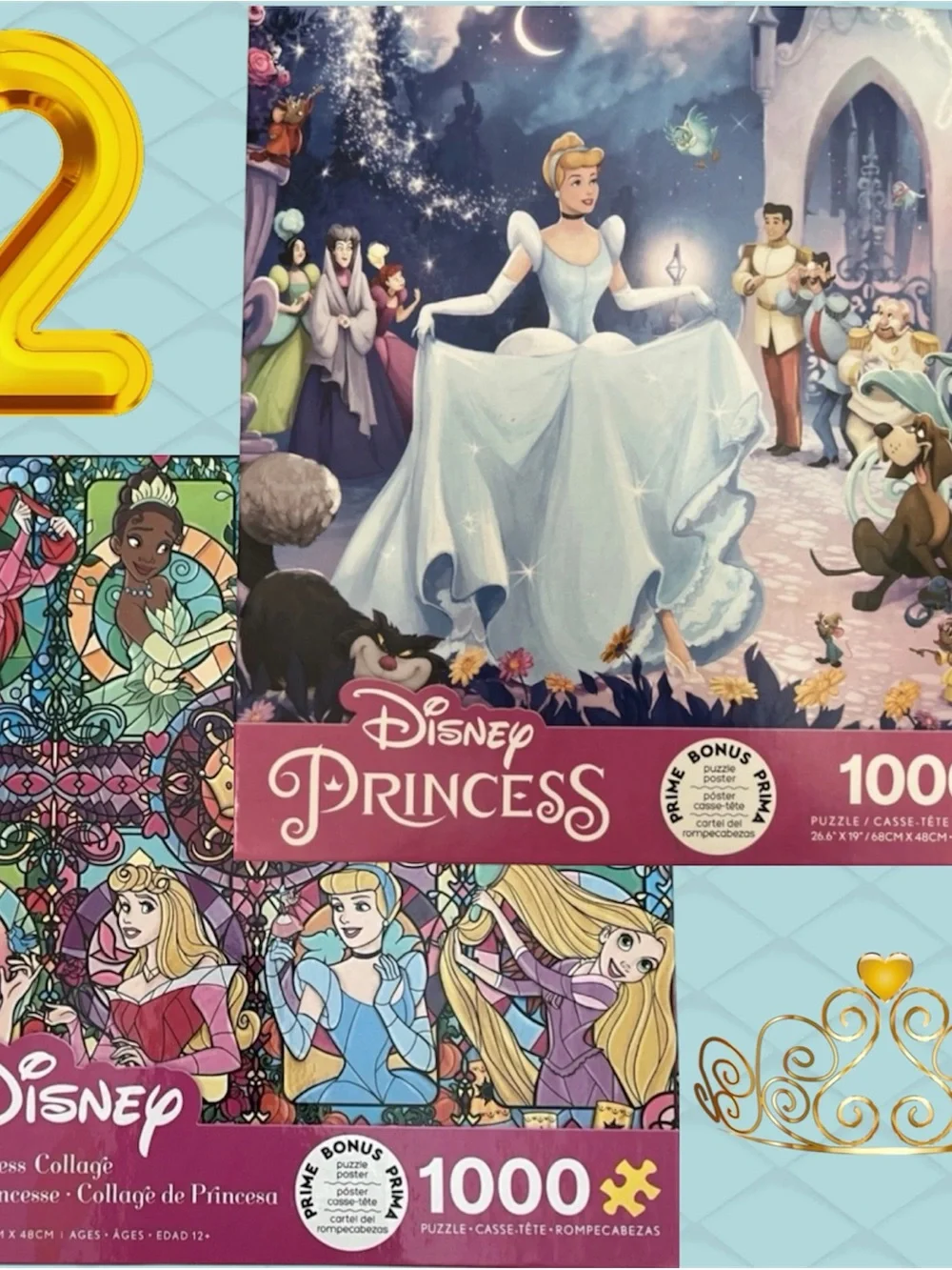 NIB Disney Princess 1000pc Puzzle Lot Ceaco Cinderella Stained Glass New
